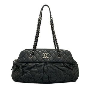 Chanel Shoulder Bag Quilted Black Chain Vintage Silver